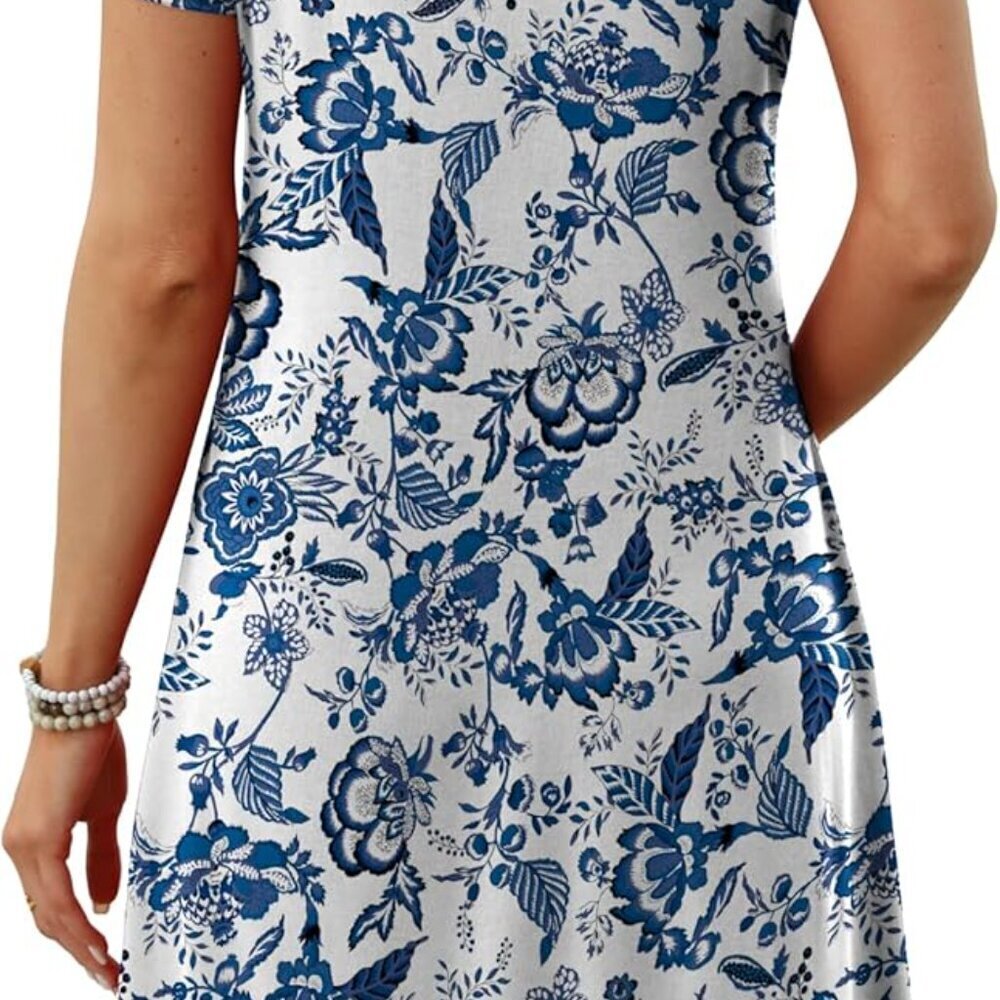 Women Summer Dress Loose U Neck Short Sleeve Casual Beach Vacation Dress - Picture 4 of 4